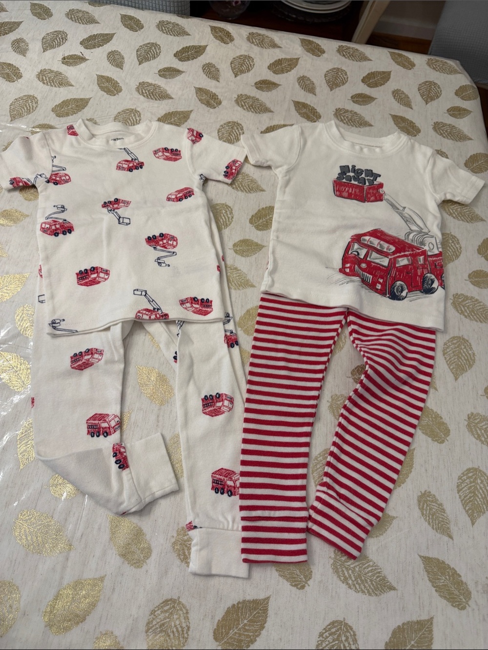 Carter's White & Red Pajama set  with Red Firetruck Print set of 2 size 3T